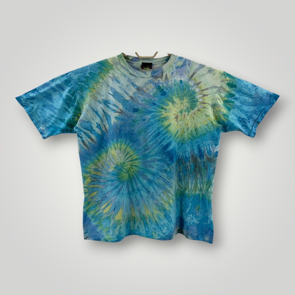 Vintage Worldbeat Tie Dye T-Shirt Blue Green Single Stitch 90s Mens XL 24x27